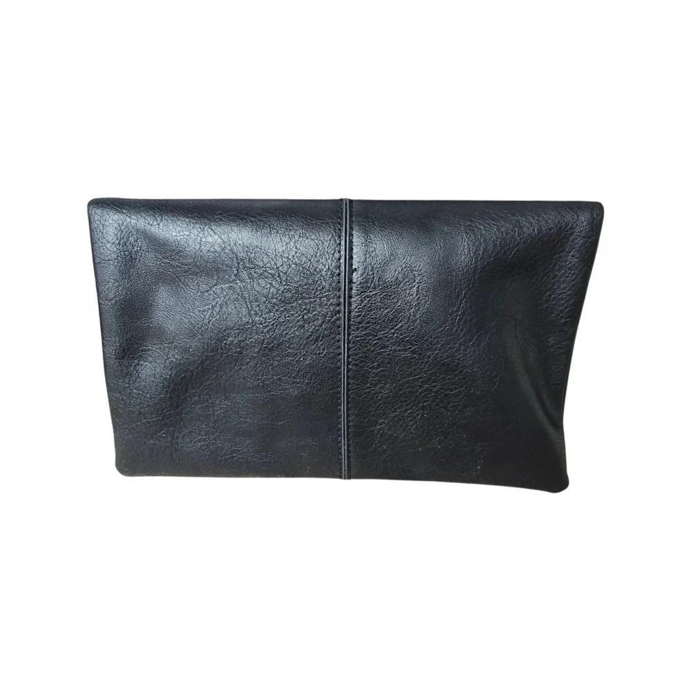 Sole Society Lalet Fold Over Vegan Leather Clutch Zip Top Closure Black‎